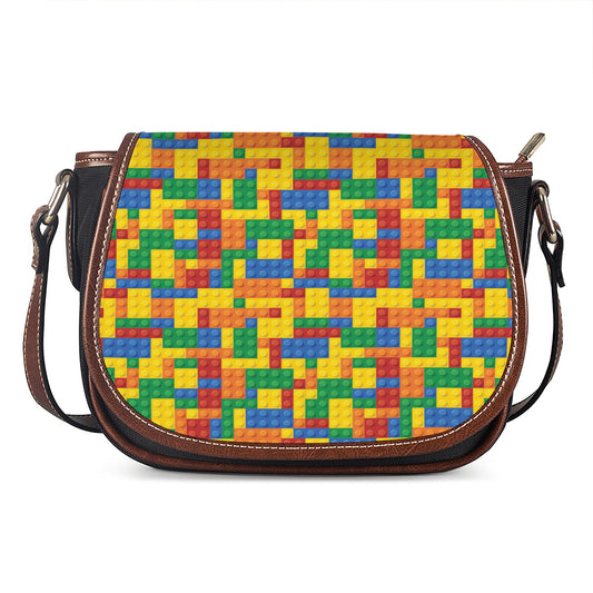 Plastic Building Blocks Pattern Print Saddle Bag