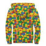 Plastic Building Blocks Pattern Print Sherpa Lined Zip Up Hoodie