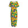 Plastic Building Blocks Pattern Print Short Sleeve Long Nightdress