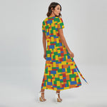 Plastic Building Blocks Pattern Print Short Sleeve Maxi Dress