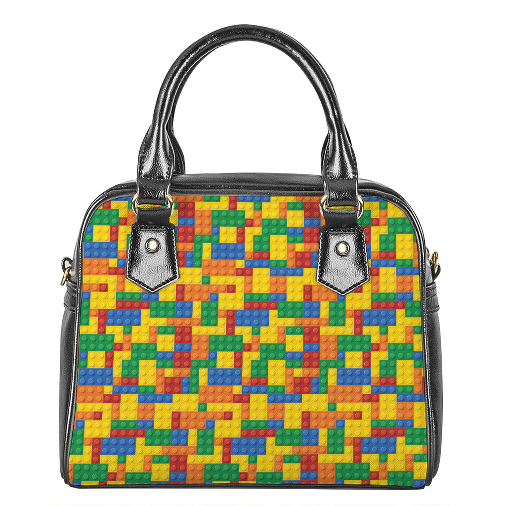 Plastic Building Blocks Pattern Print Shoulder Handbag