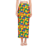 Plastic Building Blocks Pattern Print Side Slit Maxi Skirt