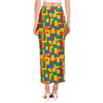 Plastic Building Blocks Pattern Print Side Slit Maxi Skirt