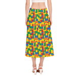 Plastic Building Blocks Pattern Print Side Slit Midi Skirt