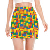 Plastic Building Blocks Pattern Print Side Slit Mini Skirt