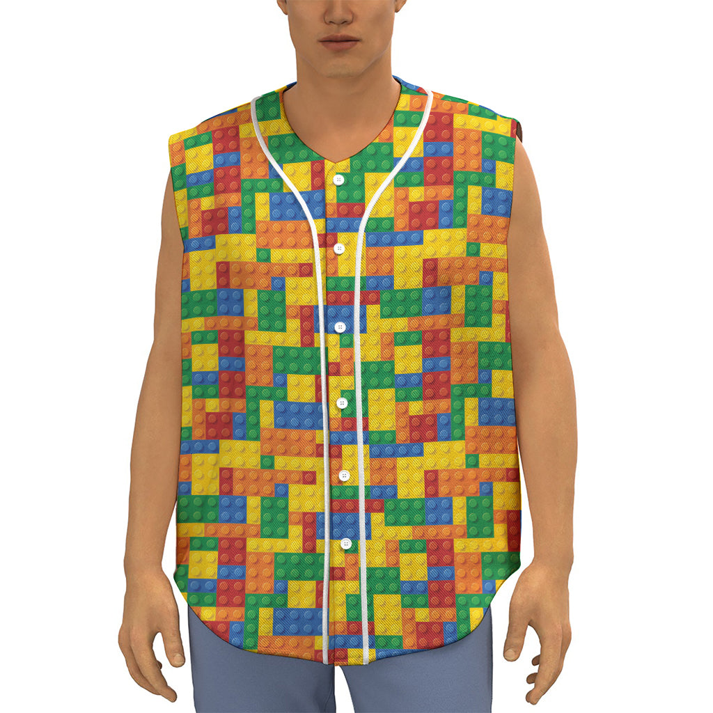 Plastic Building Blocks Pattern Print Sleeveless Baseball Jersey