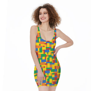 Plastic Building Blocks Pattern Print Sleeveless Bodycon Dress