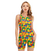 Plastic Building Blocks Pattern Print Sleeveless One Piece Swimsuit