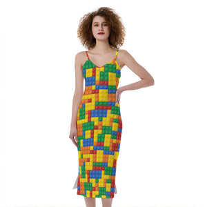 Plastic Building Blocks Pattern Print Slim Fit Midi Cami Dress