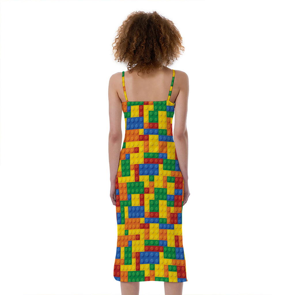 Plastic Building Blocks Pattern Print Slim Fit Midi Cami Dress