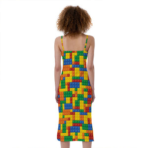 Plastic Building Blocks Pattern Print Slim Fit Midi Cami Dress