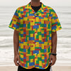 Plastic Building Blocks Pattern Print Textured Short Sleeve Shirt