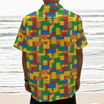 Plastic Building Blocks Pattern Print Textured Short Sleeve Shirt