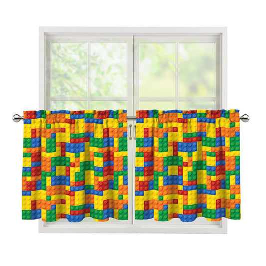 Plastic Building Blocks Pattern Print Tier Curtains