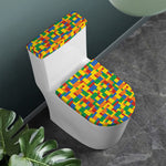 Plastic Building Blocks Pattern Print Toilet Lid And Tank Cover Set