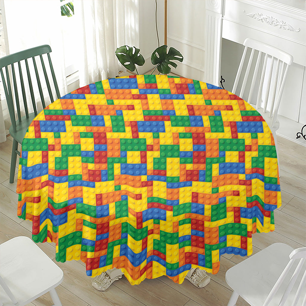 Plastic Building Blocks Pattern Print Waterproof Round Tablecloth