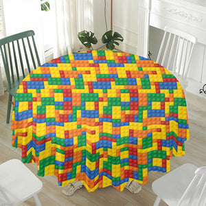 Plastic Building Blocks Pattern Print Waterproof Round Tablecloth