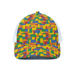 Plastic Building Blocks Pattern Print White Mesh Trucker Cap