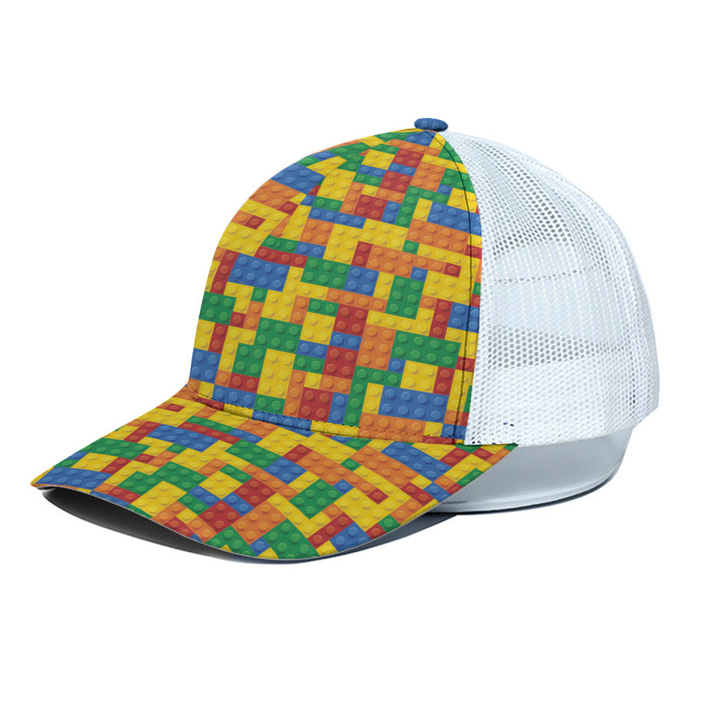 Plastic Building Blocks Pattern Print White Mesh Trucker Cap