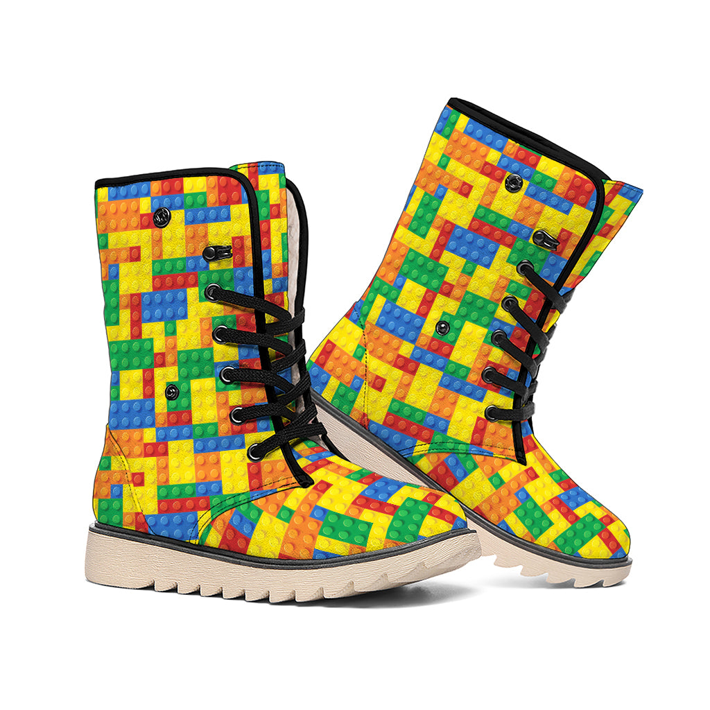 Plastic Building Blocks Pattern Print Winter Boots