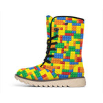 Plastic Building Blocks Pattern Print Winter Boots