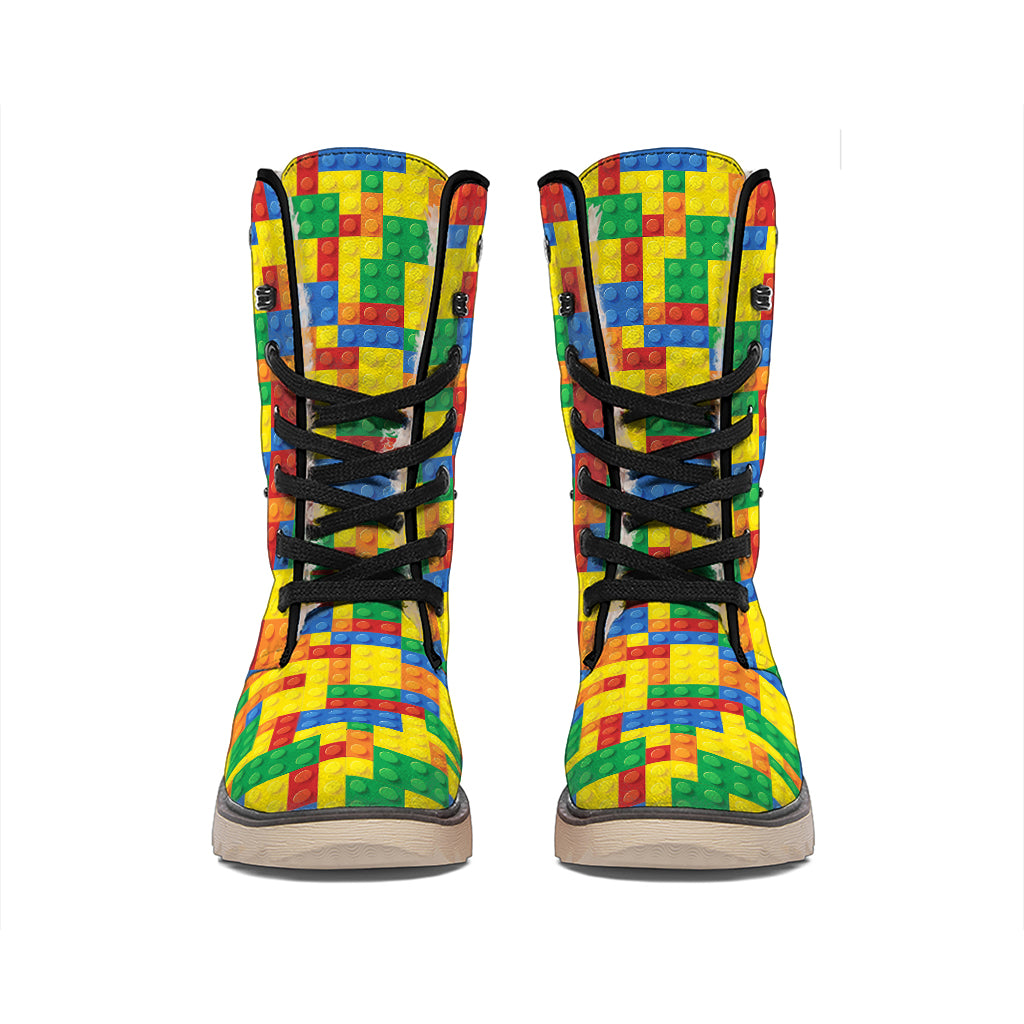 Plastic Building Blocks Pattern Print Winter Boots