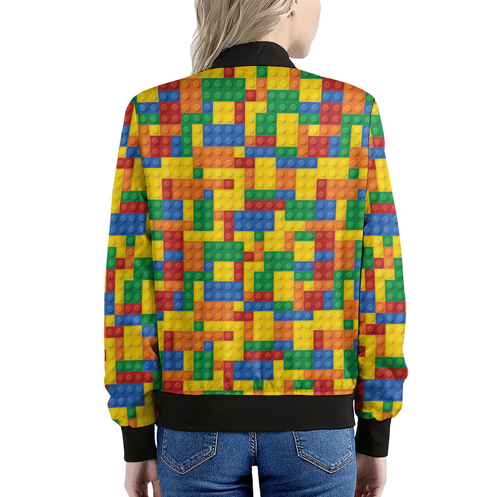 Plastic Building Blocks Pattern Print Women's Bomber Jacket