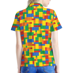 Plastic Building Blocks Pattern Print Women's Polo Shirt