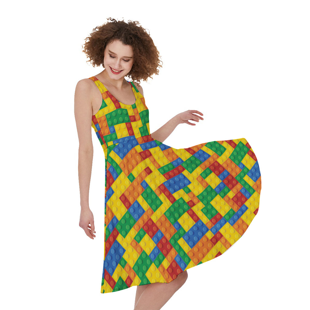 Plastic Building Blocks Pattern Print Women's Sleeveless Dress