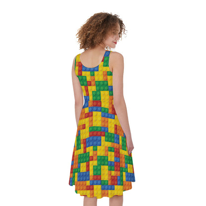 Plastic Building Blocks Pattern Print Women's Sleeveless Dress