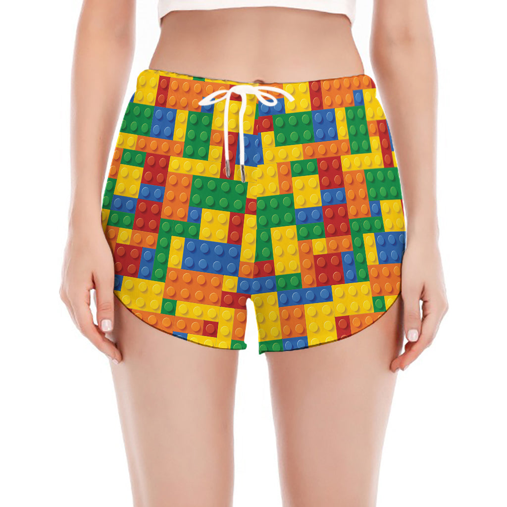 Plastic Building Blocks Pattern Print Women's Split Running Shorts