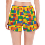 Plastic Building Blocks Pattern Print Women's Split Running Shorts