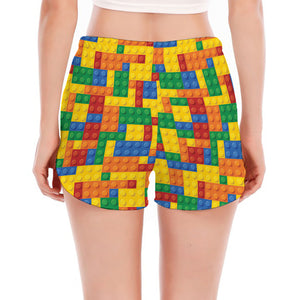 Plastic Building Blocks Pattern Print Women's Split Running Shorts