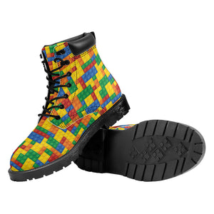 Plastic Building Blocks Pattern Print Work Boots