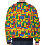 Plastic Building Blocks Pattern Print Zip Sleeve Bomber Jacket