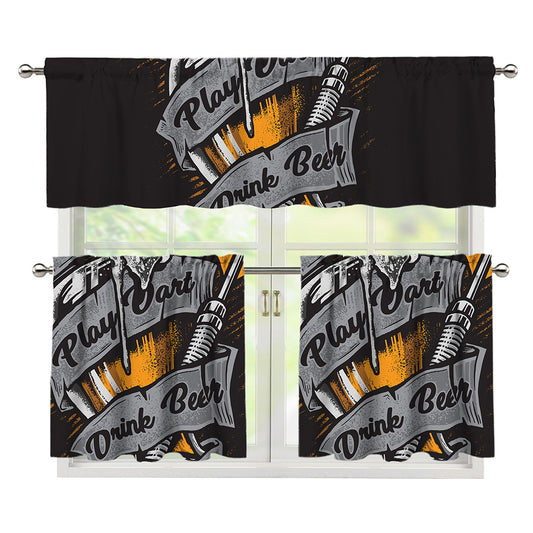 Play Dart Drink Beer Print 3 Piece Kitchen Curtains