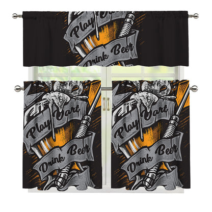 Play Dart Drink Beer Print 3 Piece Kitchen Curtains