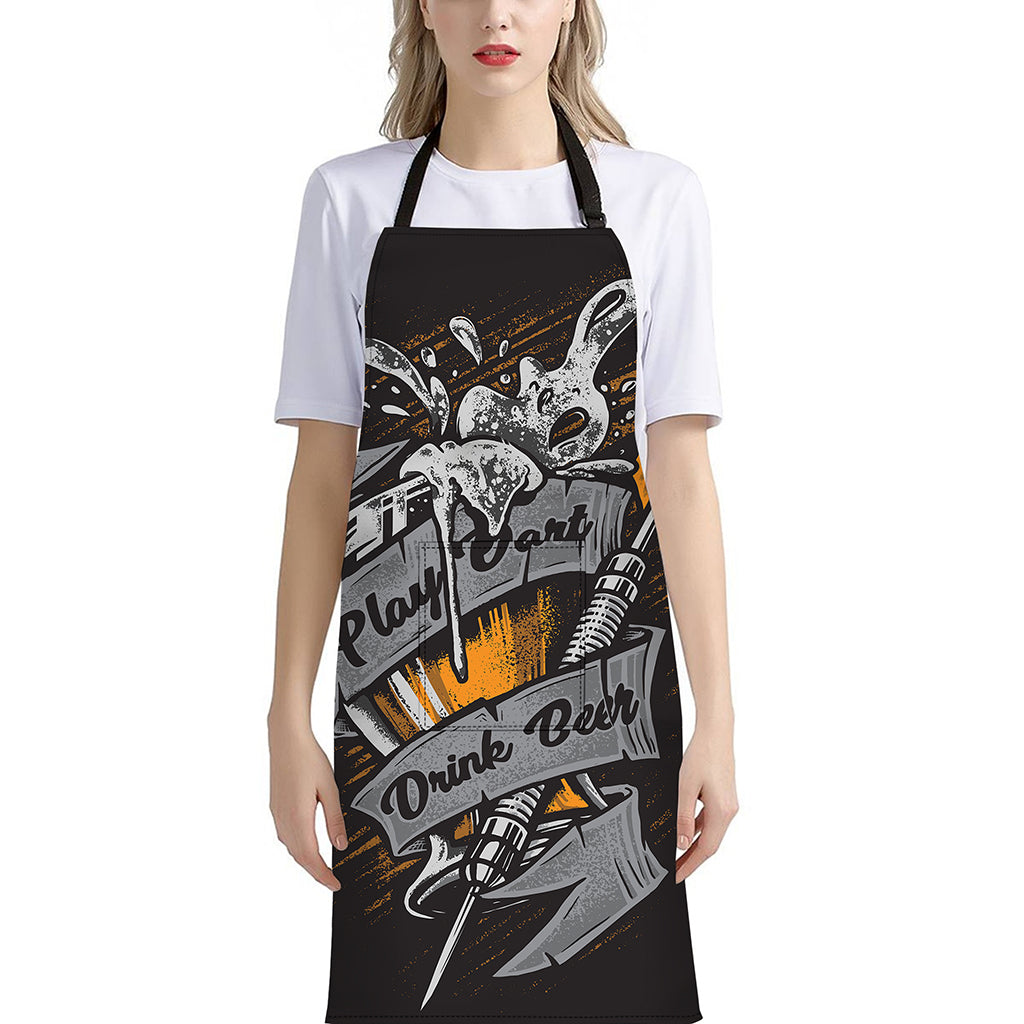 Play Dart Drink Beer Print Bib Apron With Pocket