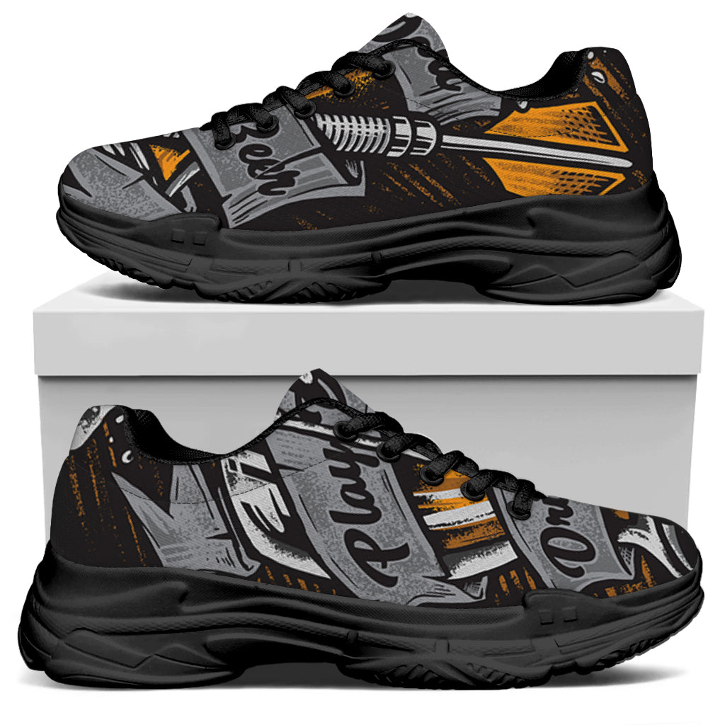 Play Dart Drink Beer Print Black Chunky Shoes