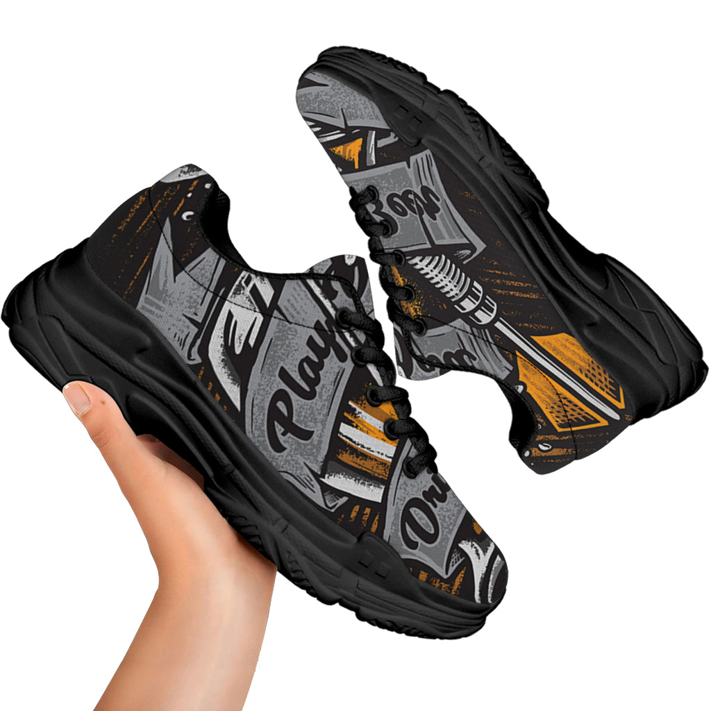 Play Dart Drink Beer Print Black Chunky Shoes