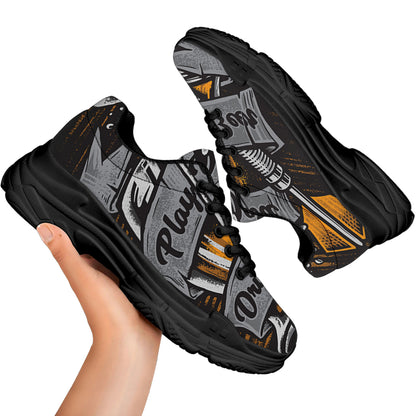 Play Dart Drink Beer Print Black Chunky Shoes