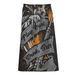 Play Dart Drink Beer Print Cotton Front Slit Maxi Skirt