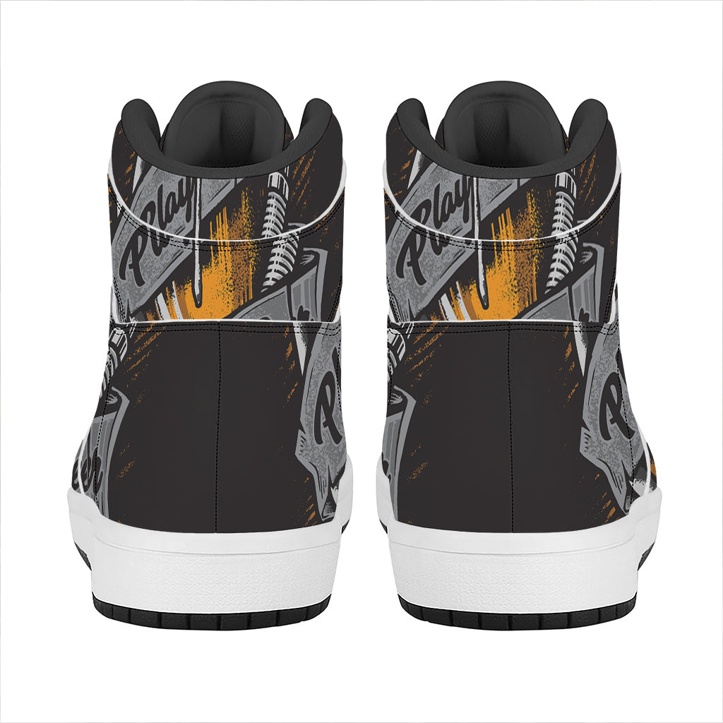 Play Dart Drink Beer Print High Top Leather Sneakers