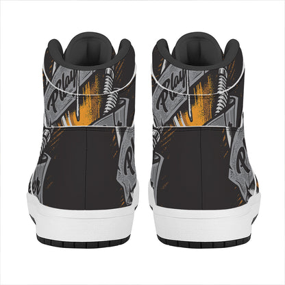 Play Dart Drink Beer Print High Top Leather Sneakers
