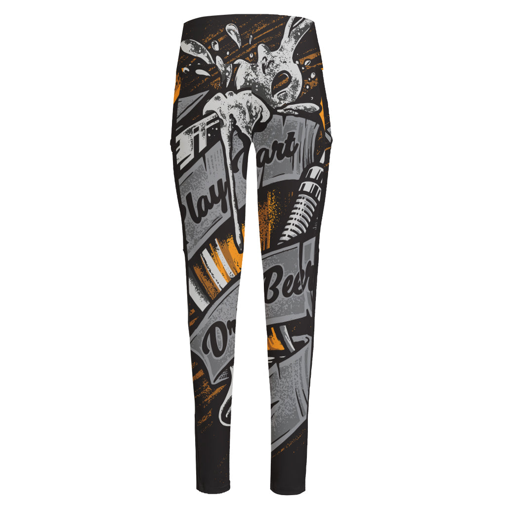 Play Dart Drink Beer Print High-Waisted Pocket Leggings