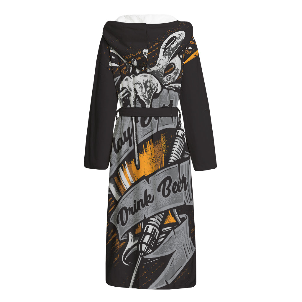Play Dart Drink Beer Print Hooded Bathrobe