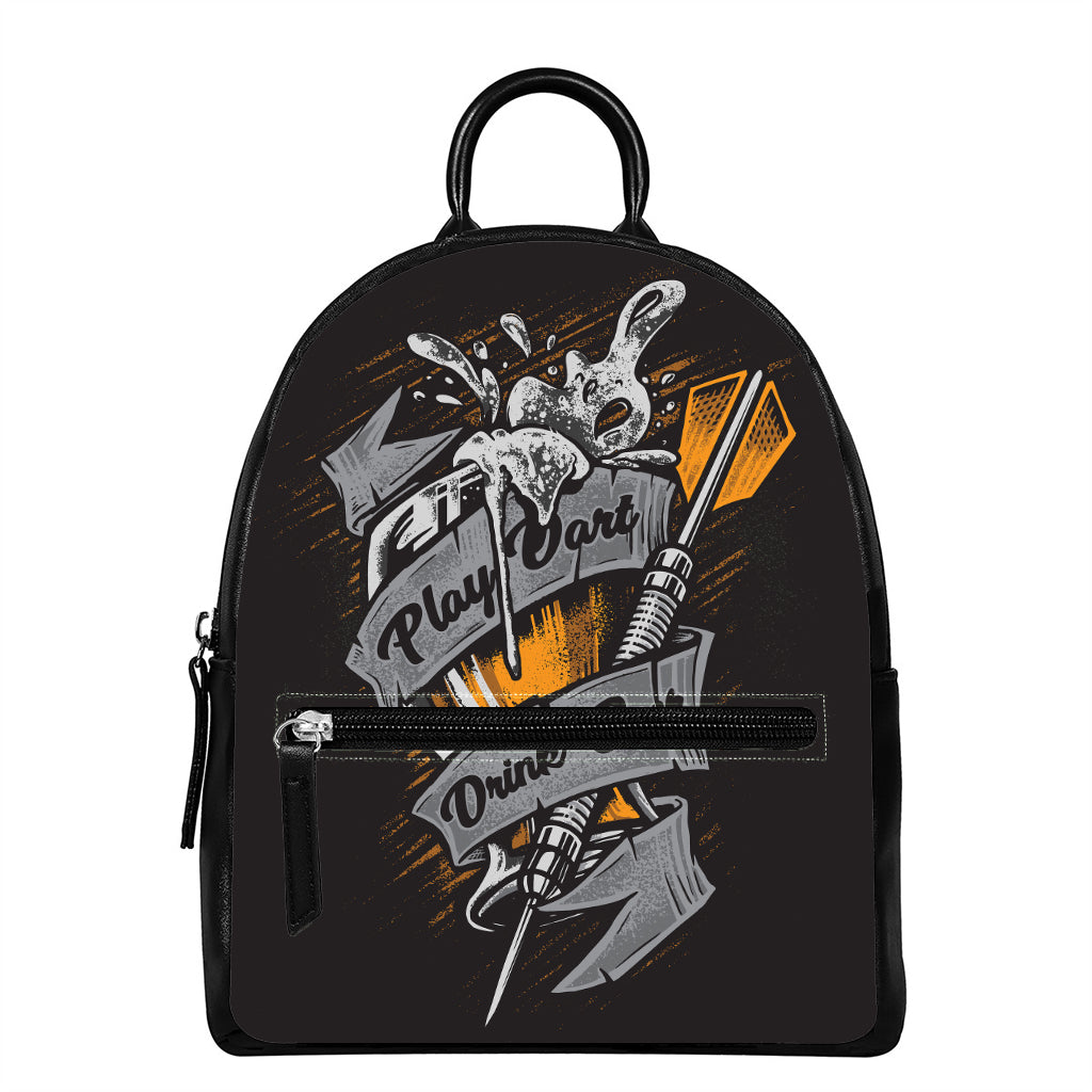 Play Dart Drink Beer Print Leather Backpack