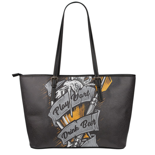 Play Dart Drink Beer Print Leather Tote Bag