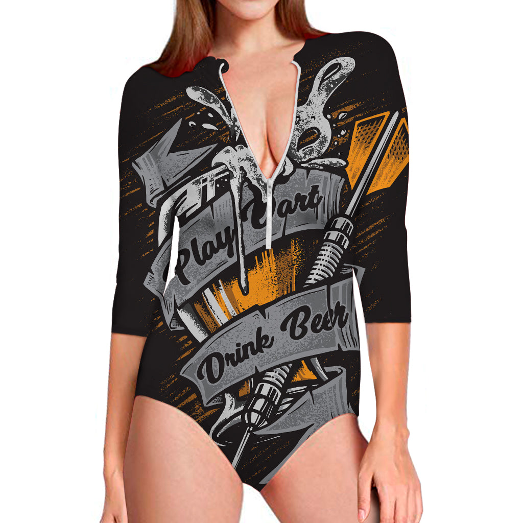 Play Dart Drink Beer Print Long Sleeve Swimsuit
