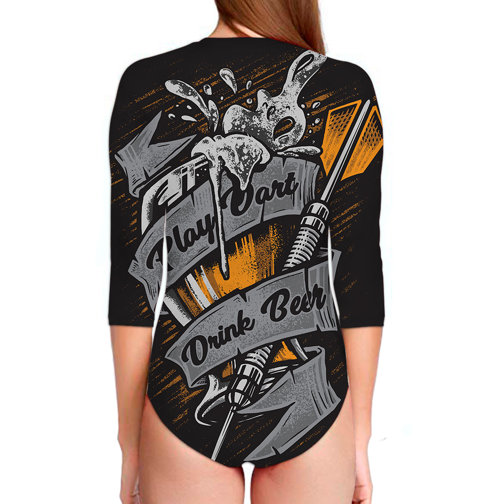 Play Dart Drink Beer Print Long Sleeve Swimsuit